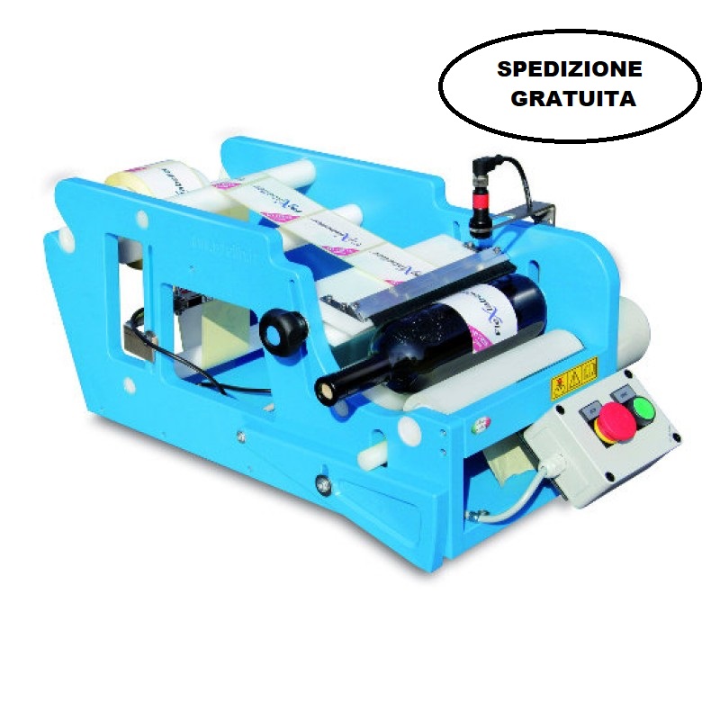Etichettatrice semiautomatica Flexlabeller PE-E con timbratore lotto manuale  per bottiglie - Tecnologie per i campi